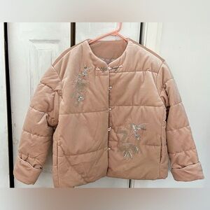 Embroidered Pink Velvet Women's Cotton-Padded Jacket